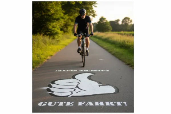 Radfahrweg Markierung Schablone Daumen hoch